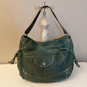 Fossil Vintage Green Leather Shoulder Hobo Bag